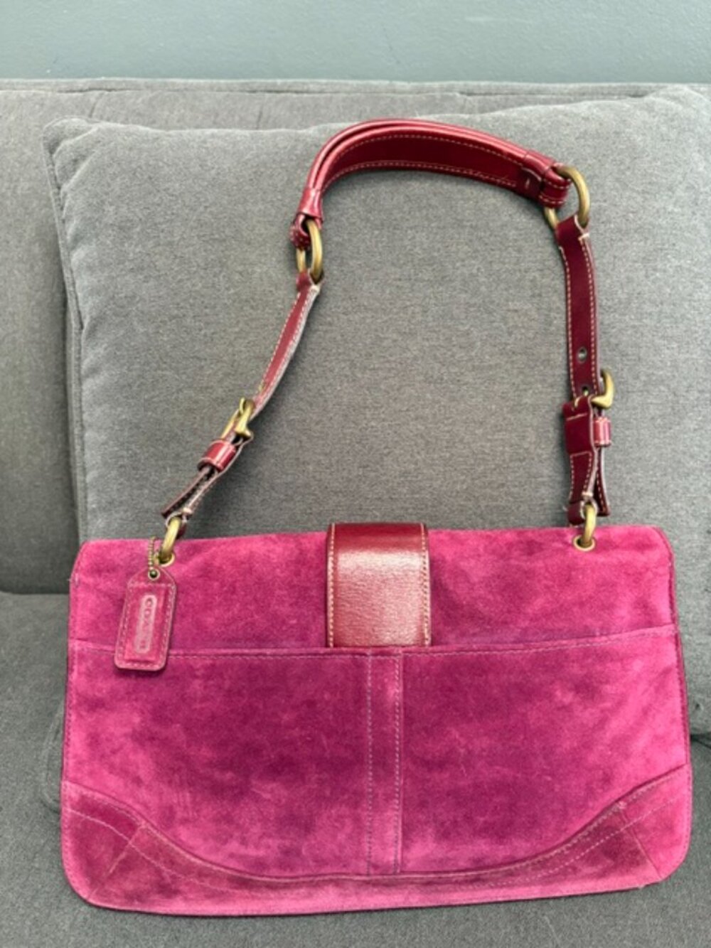 Coach Soho Demi Flap Burgundy Suede Shoulder Bag Vintage Y2K - Picture 2 of 7